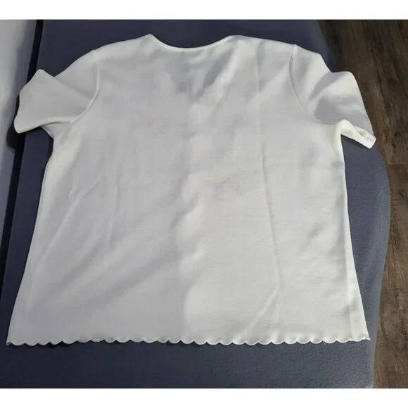 VTG Women's SZ LG Graff Knit Scalloped Pearl Button Top Blouse Floral Grandma - Picture 4 of 9